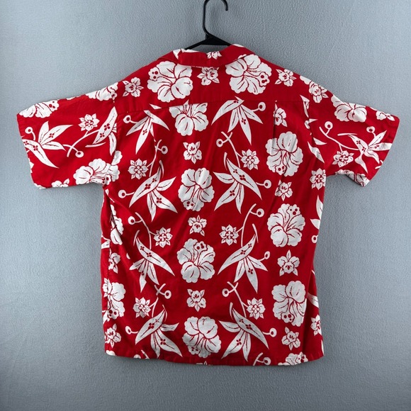 Vintage 60s Hawaiian Shirt Mens Medium 22x29 Red Cotton Aloha Floral - Picture 7 of 12